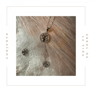 Conjunto de plata de pendientes y colgante del árbol de la vida